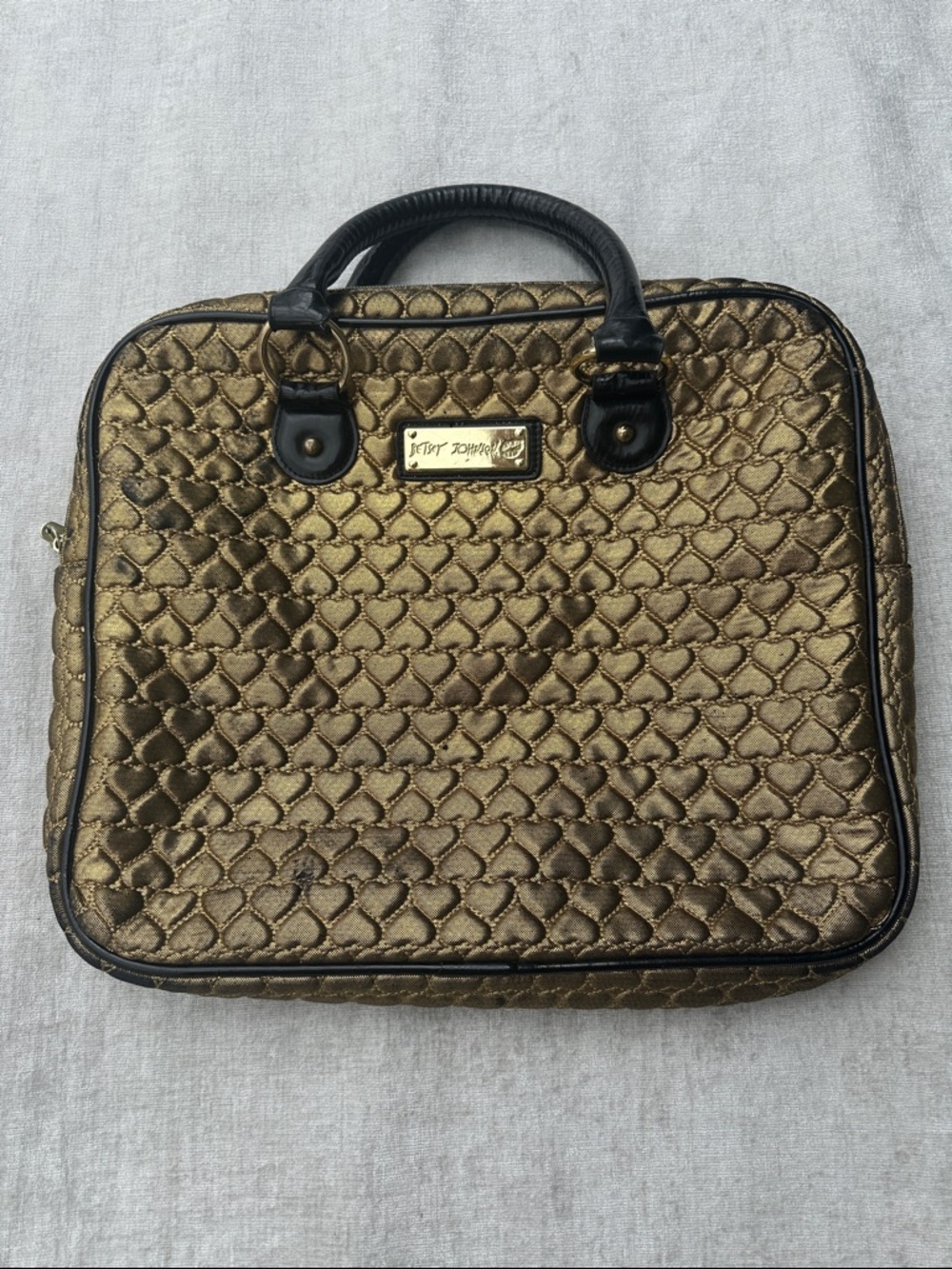 Betsey Johnson Metallic Gold Quilted Laptop Bag Briefcase Tote